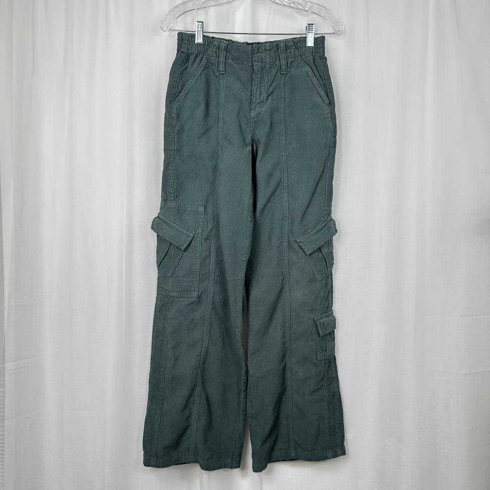 BDG Urban Outfitters Y2K Wide Leg Corduroy Cargo Pants XS Baggy Grunge 90s Green